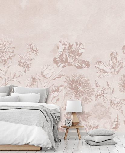 mural de parede floral rosa chamado Blush Moody Florals da Bloomery Decor para quartos