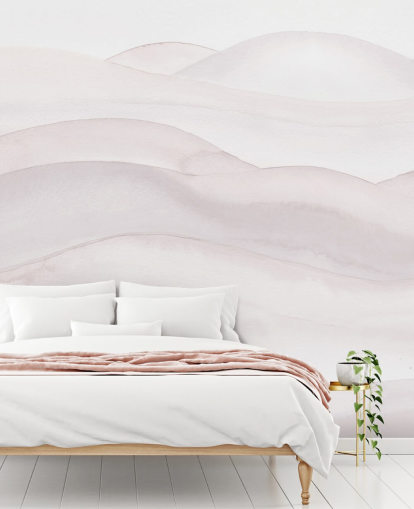 Bloomery Decorin neutraali maisematapetti nimeltä Neutral Ombre Watercolor Landscape makuuhuoneisiin, ruokasaleihin ja kotitoimistoihin