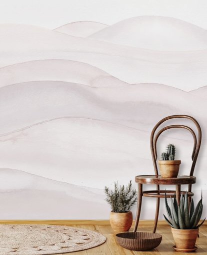 neutral landscape wallpaper called Neutral Omber Watercolor Landscape by Bloomery Decor for bedrooms, dining rooms and home offices