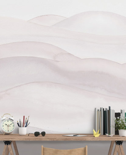 neutral landscape wallpaper called Neutral Ombre Watercolour Landscape by Bloomery Decor for bedrooms, dining rooms and home offices