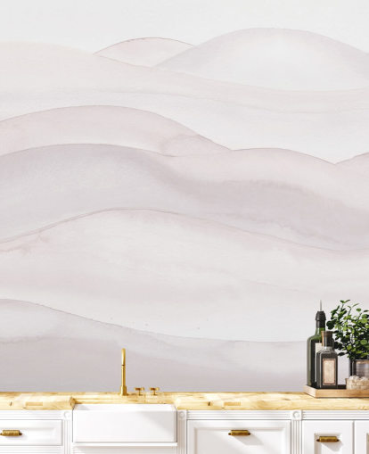 neutrale Landschaftstapete namens Neutral Ombre Watercolour Landscape von Bloomery Decor für Schlafzimmer, Esszimmer und Heimbüros