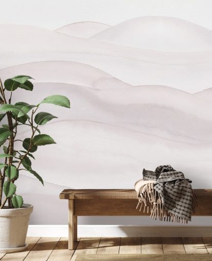 neutraal landschapsbehang genaamd Neutral Ombre Watercolour Landscape van Bloomery Decor voor slaapkamers, eetkamers en thuiskantoren