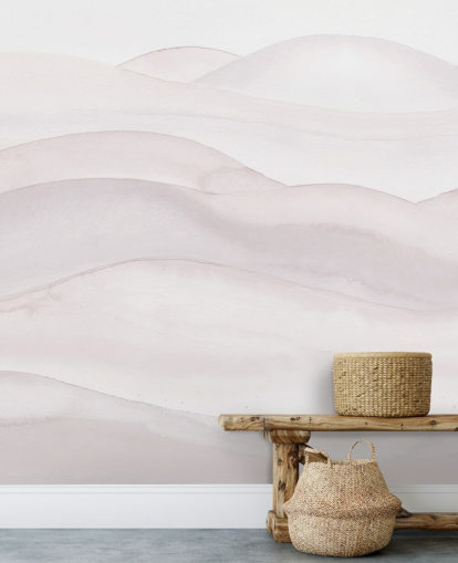 papier peint de paysage neutre appelé Neutral Ombre Watercolour Landscape par Bloomery Decor pour les chambres, les salles à manger et les bureaux à domicile