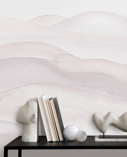 neutral landscape wallpaper called Neutral Ombre Watercolour Landscape by Bloomery Decor for bedrooms, dining rooms and home offices