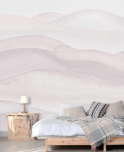 carta da parati paesaggistica neutra chiamata Neutral Ombre Watercolour Landscape di Bloomery Decor per camere da letto, sale da pranzo e uffici domestici