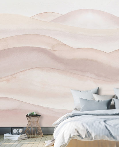 papier peint aquarelle pêche appelé Peach Ombre Watercolour Landscape par Bloomery Decor pour salles de bains, chambres et couloirs