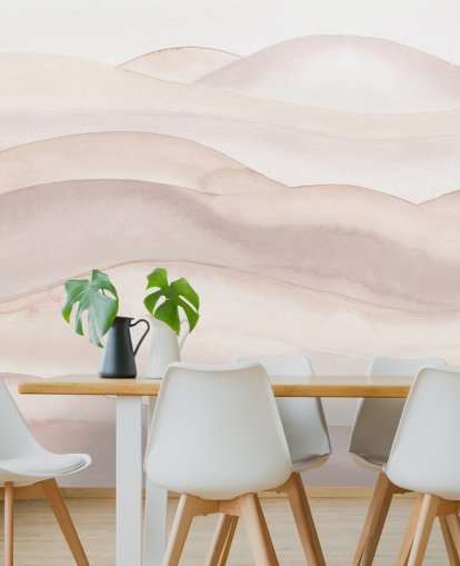 peach watercolour wallpaper mural called Peach Ombre Watercolour Landscape by Bloomery Decor for bathrooms, bedrooms and hallways