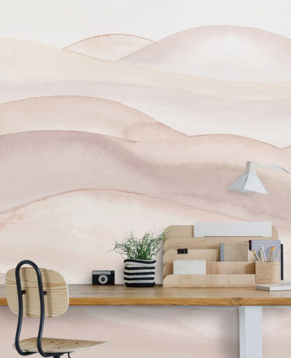 persika akvarell tapetväggmålning kallad Peach Ombre Watercolor Landscape av Bloomery Decor för badrum, sovrum och korridorer