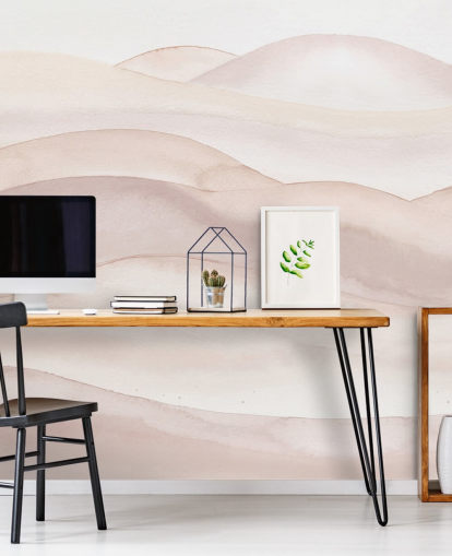 mural de papel de parede em aquarela de pêssego chamado Peach Ombre Watercolour Landscape da Bloomery Decor para banheiros, quartos e corredores