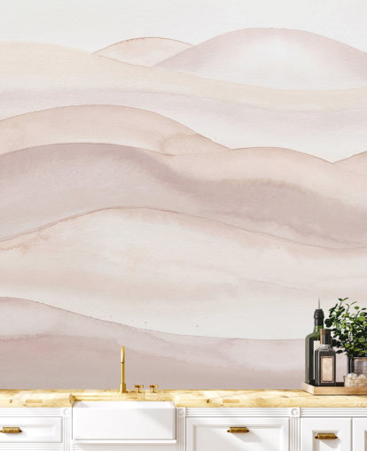 carta da parati murale ad acquerello color pesca chiamata Peach Ombre Watercolour Landscape di Bloomery Decor per bagni, camere da letto e corridoi