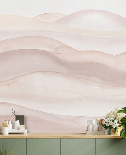 perzik aquarel behangmuurschildering genaamd Peach Ombre Watercolour Landscape van Bloomery Decor voor badkamers, slaapkamers en gangen