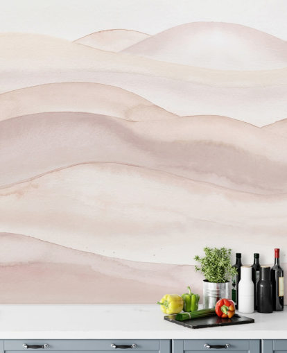 mural de papel pintado en acuarela de melocotón llamado Peach Ombre Watercolour Landscape de Bloomery Decor para baños, dormitorios y pasillos