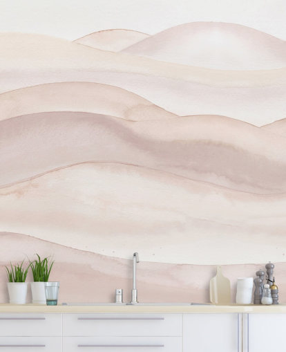 carta da parati murale ad acquerello color pesca chiamata Peach Ombre Watercolour Landscape di Bloomery Decor per bagni, camere da letto e corridoi