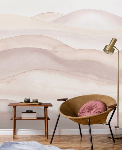 mural de papel de parede em aquarela de pêssego chamado Peach Ombre Watercolour Landscape da Bloomery Decor para banheiros, quartos e corredores