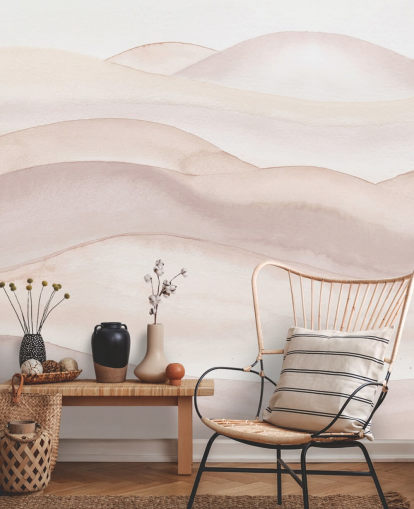 fersken akvarel tapetmaleri kaldet Peach Ombre Watercolor Landscape af Bloomery Decor til badeværelser, soveværelser og gange