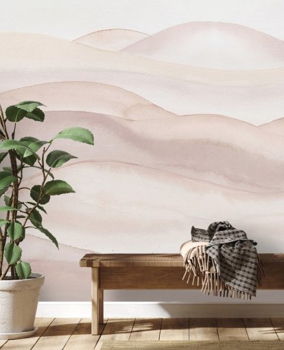 Pfirsich-Aquarell-Tapete namens Peach Ombre Watercolour Landscape von Bloomery Decor für Badezimmer, Schlafzimmer und Flure