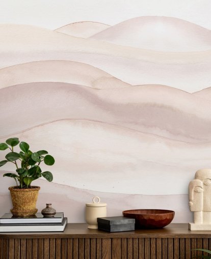mural de papel pintado en acuarela de melocotón llamado Peach Ombre Watercolour Landscape de Bloomery Decor para baños, dormitorios y pasillos