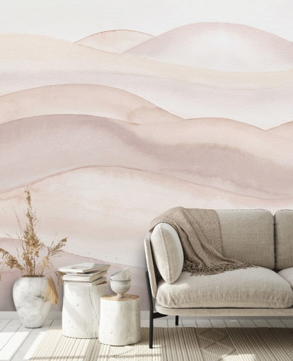 fersken akvarel tapetmaleri kaldet Peach Ombre Watercolor Landscape af Bloomery Decor til badeværelser, soveværelser og gange