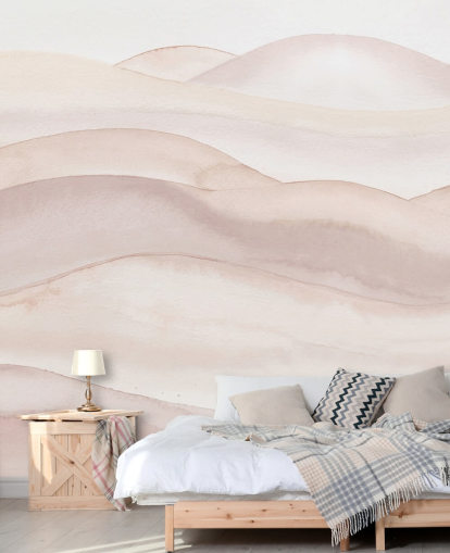 Pfirsich-Aquarell-Tapete namens Peach Ombre Watercolour Landscape von Bloomery Decor für Badezimmer, Schlafzimmer und Flure Pfirsich-Aquarell-Tapete namens Peach Ombre Watercolour Landscape von Bloomery Decor für Badezimmer, Schlafzimmer und Flure