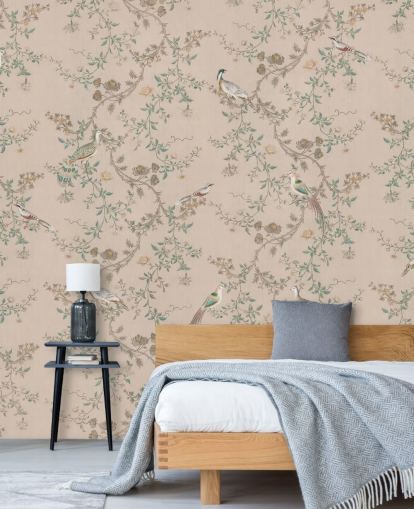 mural de papel de parede chinoiserie rosa chamado Vintage Blush Chinoiserie da Bloomery Decor para quartos e salas de jantar mural de papel de parede chinoiserie rosa chamado Vintage Blush Chinoiserie da Bloomery Decor para quartos e salas de jantar