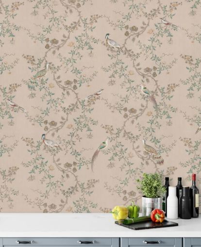 mural de papel pintado de chinoiserie rosa llamado Vintage Blush Chinoiserie de Bloomery Decor para dormitorios y comedores mural de papel pintado de chinoiserie rosa llamado Vintage Blush Chinoiserie de Bloomery Decor para dormitorios y comedores