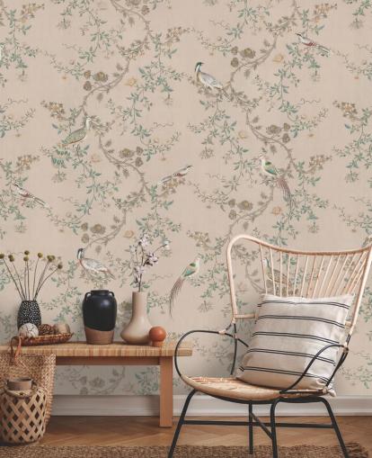rosa chinoiserie tapetmaleri kalt Vintage Blush Chinoiserie av Bloomery Decor for soverom og spiserom rosa chinoiserie tapetmaleri kalt Vintage Blush Chinoiserie av Bloomery Decor for soverom og spiserom