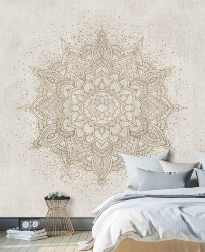 gyllene mandala tapetväggmålning kallad Vintage Golden Mandala av Bloomery Decor för sovrum, kontor och företag gyllene mandala tapetväggmålning kallad Vintage Golden Mandala av Bloomery Decor för sovrum, kontor och företag