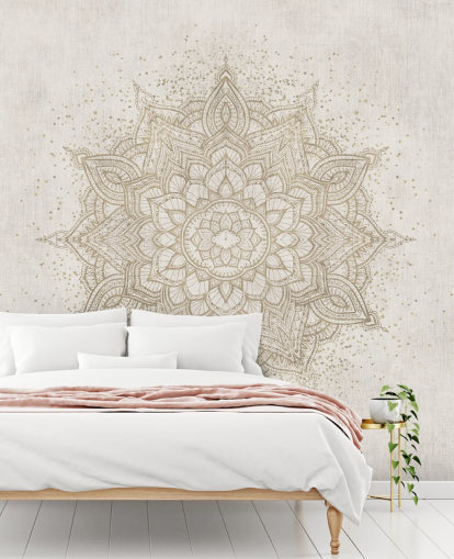 Wandbild mit goldenem Mandala namens Vintage Golden Mandala von Bloomery Decor für Schlafzimmer, Büros und Unternehmen