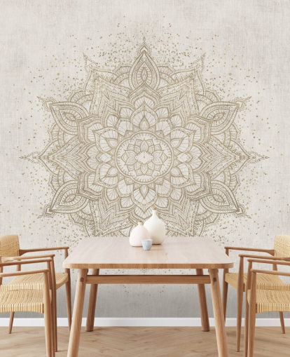 mural de papel pintado con mandala dorado llamado Vintage Golden Mandala de Bloomery Decor para dormitorios, oficinas y negocios mural de papel pintado con mandala dorado llamado Vintage Golden Mandala de Bloomery Decor para dormitorios, oficinas y negocios