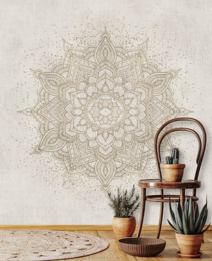 mural de papel pintado con mandala dorado llamado Vintage Golden Mandala de Bloomery Decor para dormitorios, oficinas y negocios