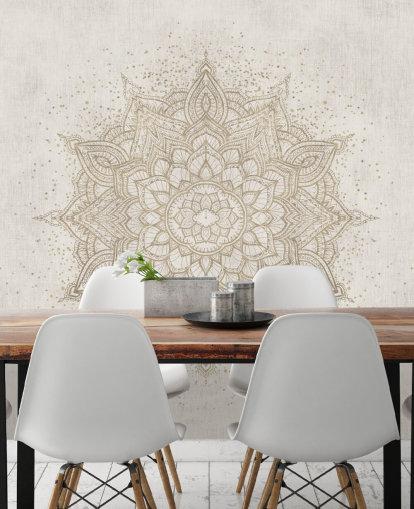 mural de papel pintado con mandala dorado llamado Vintage Golden Mandala de Bloomery Decor para dormitorios, oficinas y negocios mural de papel pintado con mandala dorado llamado Vintage Golden Mandala de Bloomery Decor para dormitorios, oficinas y negocios