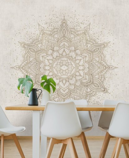 mural de papel pintado con mandala dorado llamado Vintage Golden Mandala de Bloomery Decor para dormitorios, oficinas y negocios