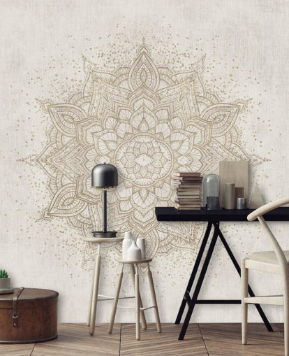 Wandbild mit goldenem Mandala namens Vintage Golden Mandala von Bloomery Decor für Schlafzimmer, Büros und Unternehmen