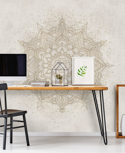 carta da parati murale con mandala dorato chiamato Vintage Golden Mandala di Bloomery Decor per camere da letto, uffici e aziende