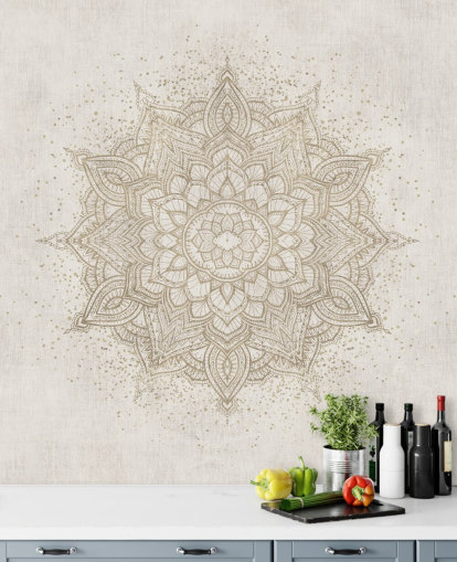 mural de papel de parede de mandala dourada chamado Vintage Golden Mandala da Bloomery Decor para quartos, escritórios e empresas