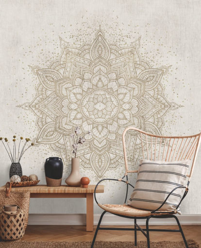 gylden mandala tapetmaleri kalt Vintage Golden Mandala av Bloomery Decor for soverom, kontorer og bedrifter