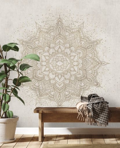 gouden mandala behangmuurschildering genaamd Vintage Golden Mandala van Bloomery Decor voor slaapkamers, kantoren en bedrijven