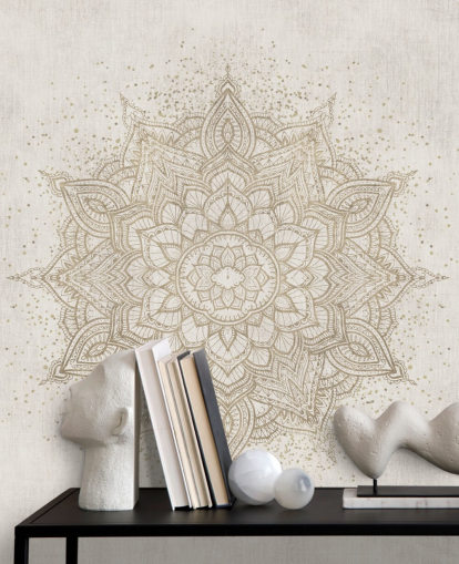 gylden mandala tapetmaleri kalt Vintage Golden Mandala av Bloomery Decor for soverom, kontorer og bedrifter gylden mandala tapetmaleri kalt Vintage Golden Mandala av Bloomery Decor for soverom, kontorer og bedrifter