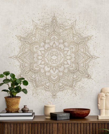 carta da parati murale con mandala dorato chiamato Vintage Golden Mandala di Bloomery Decor per camere da letto, uffici e aziende carta da parati murale con mandala dorato chiamato Vintage Golden Mandala di Bloomery Decor per camere da letto, uffici e aziende