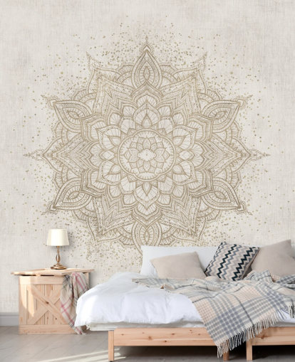carta da parati murale con mandala dorato chiamato Vintage Golden Mandala di Bloomery Decor per camere da letto, uffici e aziende
