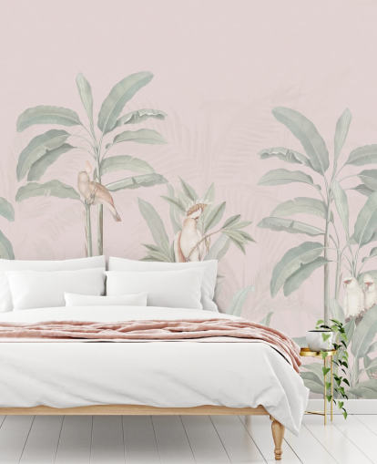 papier peint mural de la jungle rose appelé Vintage Blush Tropical Jungle par Bloomery Decor pour les chambres et les salons papier peint mural de la jungle rose appelé Vintage Blush Tropical Jungle par Bloomery Decor pour les chambres et les salons