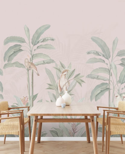 mural rosa de la jungla llamado Vintage Blush Tropical Jungle de Bloomery Decor para dormitorios y salas de estar mural rosa de la jungla llamado Vintage Blush Tropical Jungle de Bloomery Decor para dormitorios y salas de estar