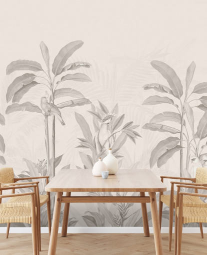 sepia jungle väggmålning som heter Vintage Tropical Jungle av Bloomery Decor för hallar, badrum och matsalar sepia jungle väggmålning som heter Vintage Tropical Jungle av Bloomery Decor för hallar, badrum och matsalar
