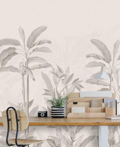 sepia jungle wall mural called Vintage Tropical Jungle by Bloomery Decor for hallways, bathrooms and dining rooms