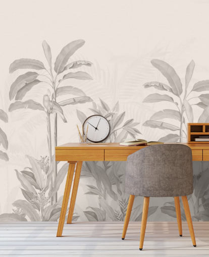 mural de pared sepia de la jungla llamado Vintage Tropical Jungle de Bloomery Decor para pasillos, baños y comedores mural de pared sepia de la jungla llamado Vintage Tropical Jungle de Bloomery Decor para pasillos, baños y comedores