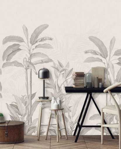mural de parede de selva sépia chamado Vintage Tropical Jungle da Bloomery Decor para corredores, banheiros e salas de jantar mural de parede de selva sépia chamado Vintage Tropical Jungle da Bloomery Decor para corredores, banheiros e salas de jantar