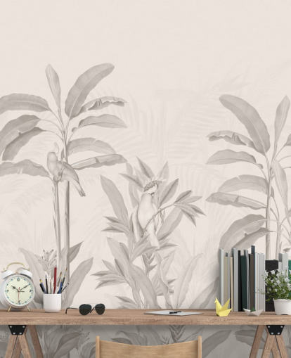 Sepia-Wandbild im Dschungel namens Vintage Tropical Jungle von Bloomery Decor für Flure, Badezimmer und Esszimmer