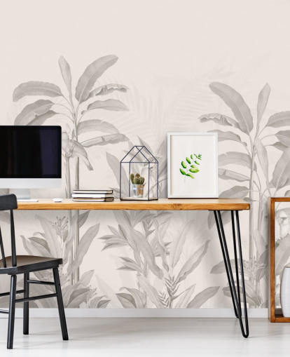 sepia jungle wall mural called Vintage Tropical Jungle by Bloomery Decor for hallways, bathrooms and dining rooms