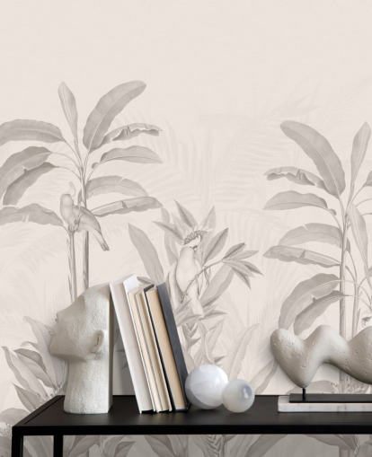 sepia jungle vægmaleri kaldet Vintage Tropical Jungle af Bloomery Decor til gange, badeværelser og spisestuer