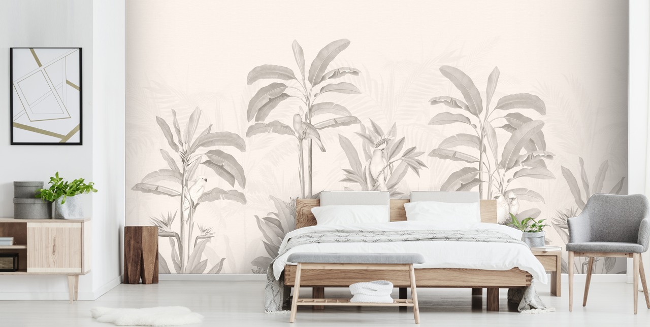 Sepia-Wandbild im Dschungel namens Vintage Tropical Jungle von Bloomery Decor für Flure, Badezimmer und Esszimmer